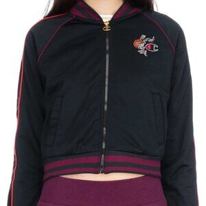 Champion Block Floral Logo Track Jacket - Black/Dark Berry Purple XL